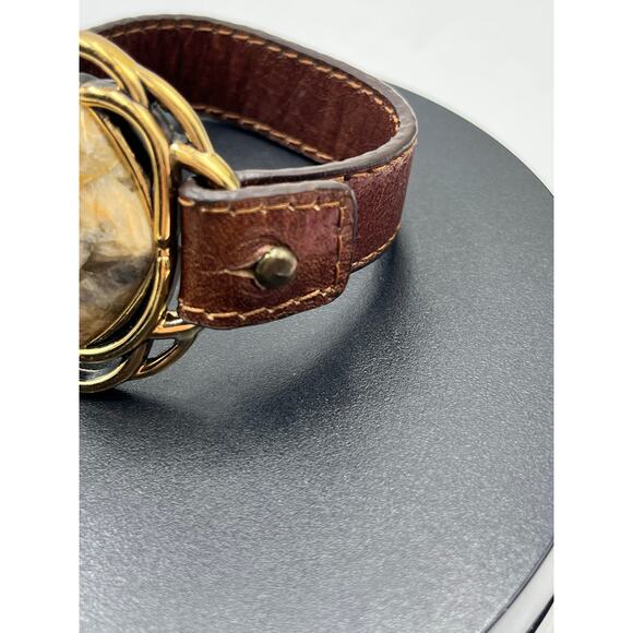 Barse Vintage African Opal Bronze Brown Tooled Genuine Leather Bracelet - Picture 8 of 11